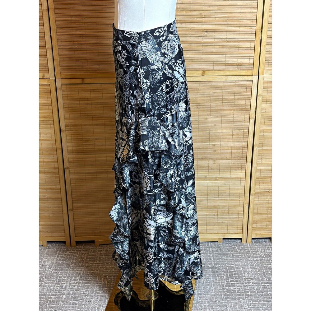 Top Shop Women’s 6 Black White Floral Long A-Line Skirt Flaw Read Goth